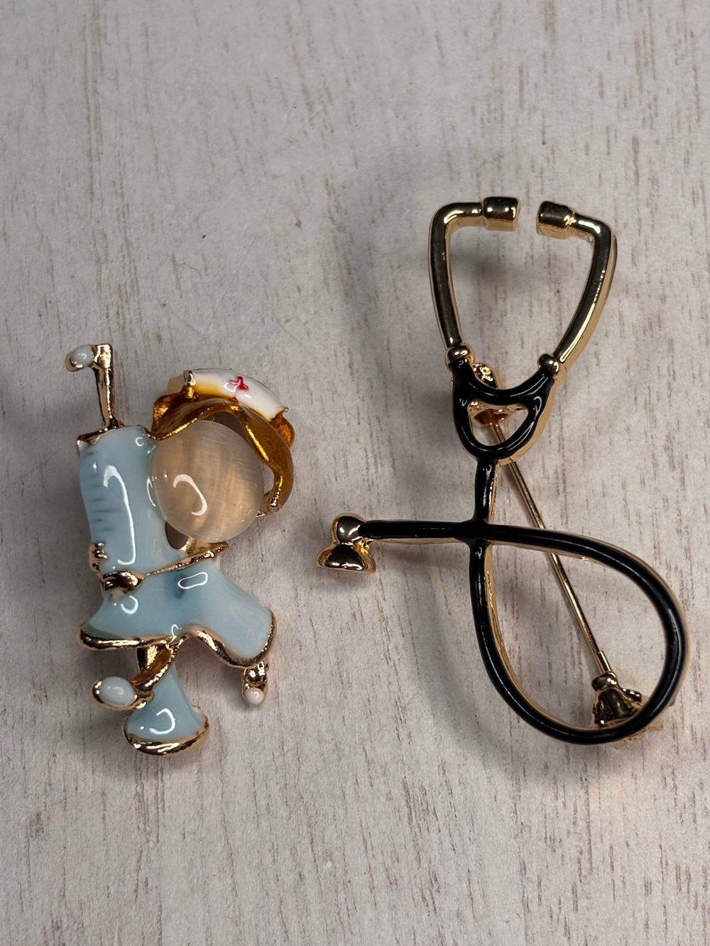 Nurse Brooch Set 🩺 Stethoscope Pin + Cute Nurse Character Brooch